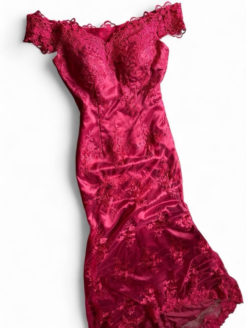 Women's Lace Satin elegant formal medium Dress - Fuchsia